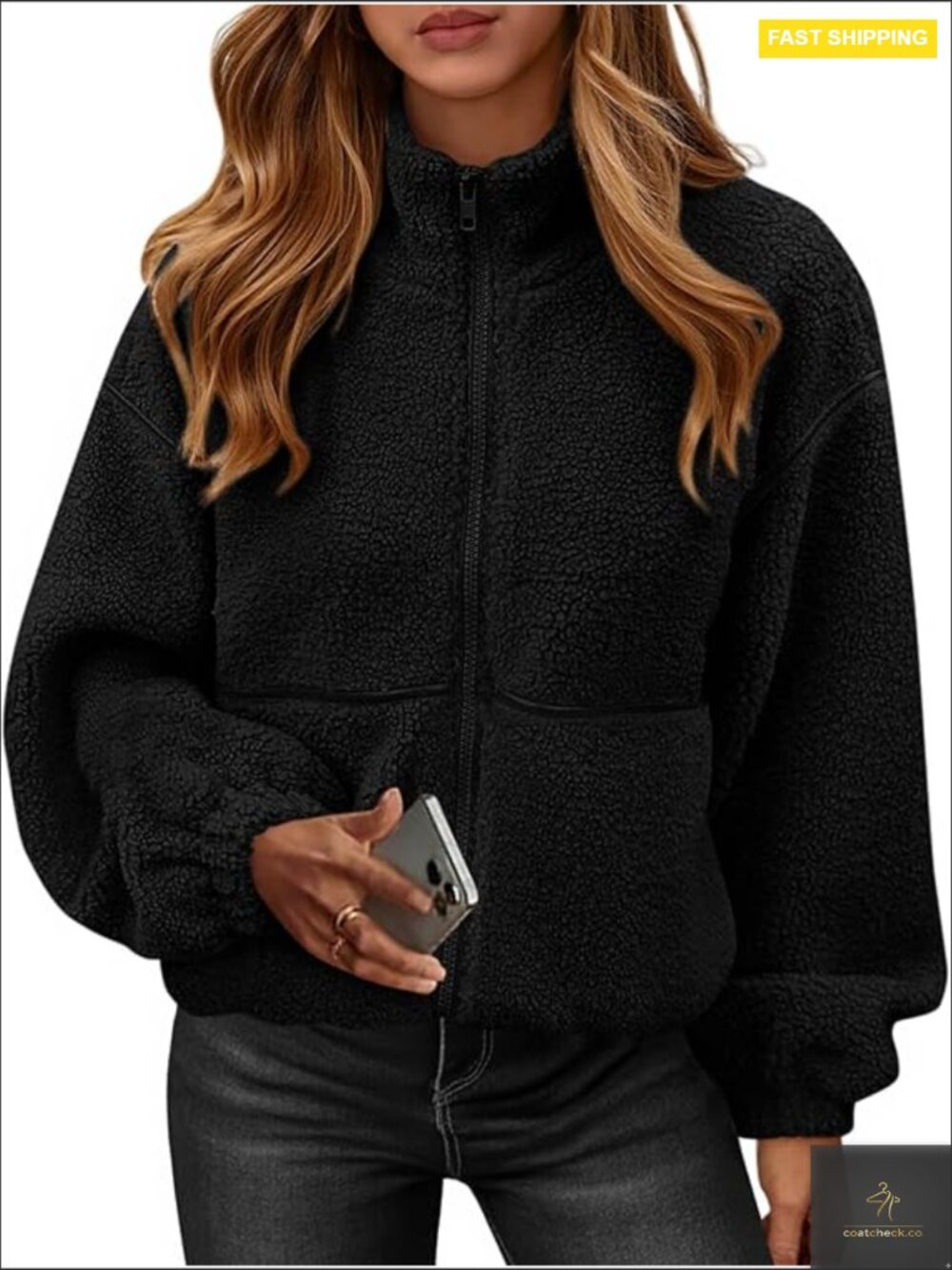 Oversized Sherpa Jacket Faux Fur Fleece Zip Up Winter Coat Y2k Chic